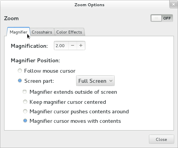 Screen shot of Zoom Options Dialog